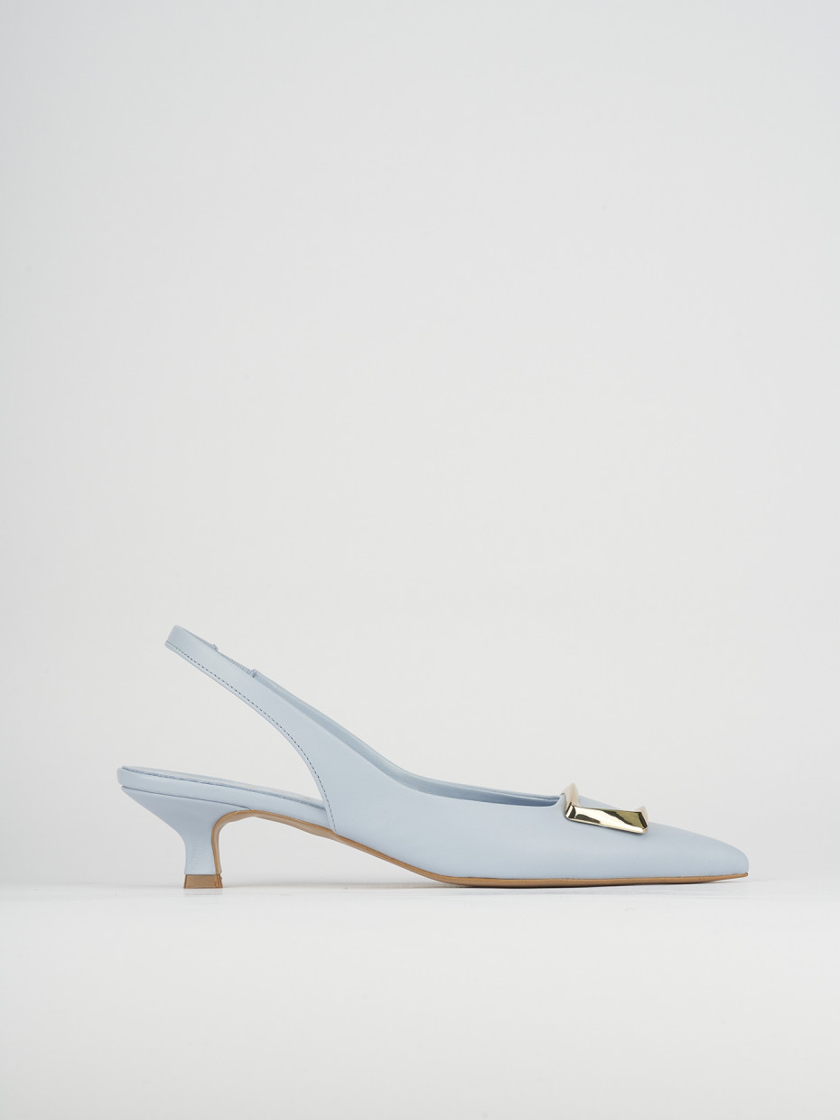 Slingback decoltè tacco 5 cm azzurro pelle