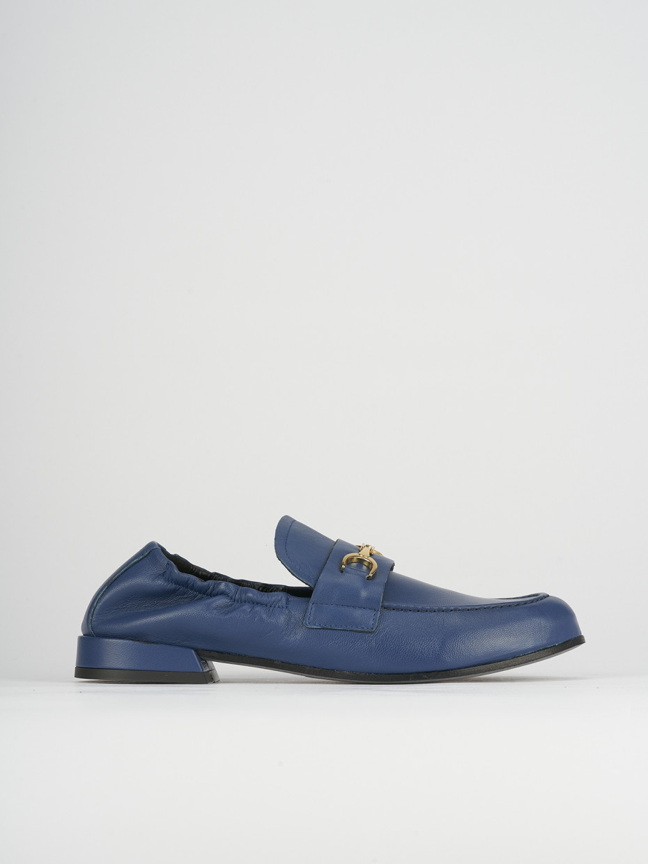 Mocassino tacco 1 cm blu pelle