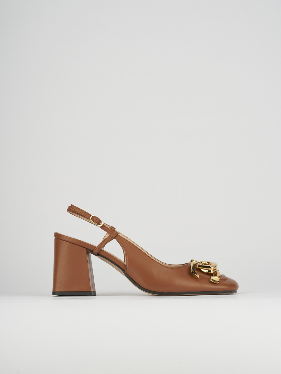 Décolleté e slingback tacco 8cm pelle marrone