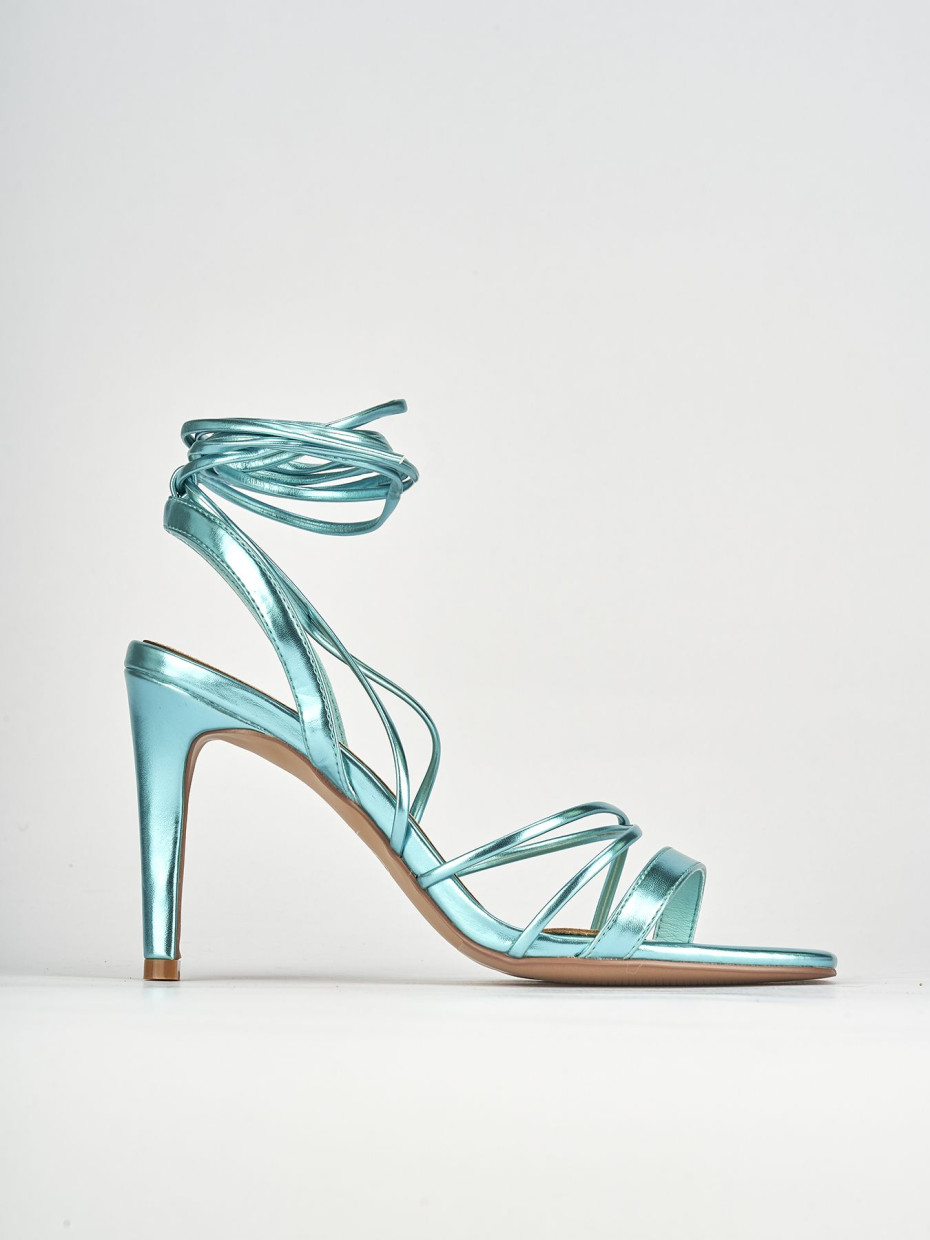 High heel sandals heel 8 cm light blue leather