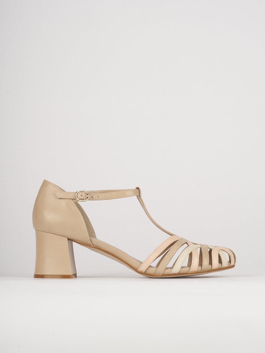 Sandali tacco 5cm pelle beige