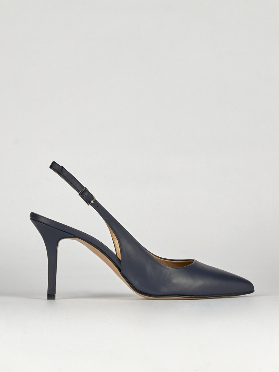 Slingback decoltè tacco 8 cm blu pelle