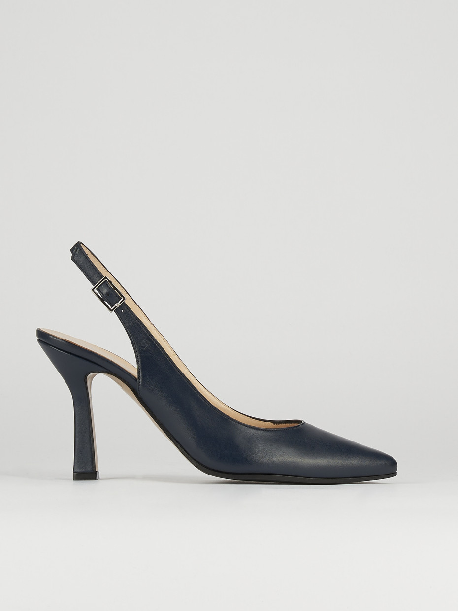 Slingback decoltè tacco 8cm blu pelle