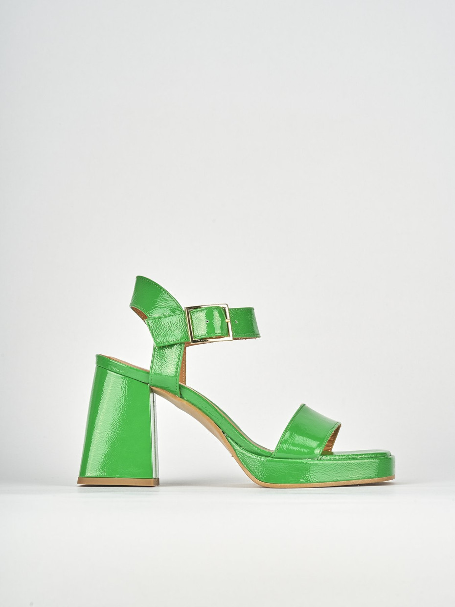 High heel sandals heel 8 cm green leather