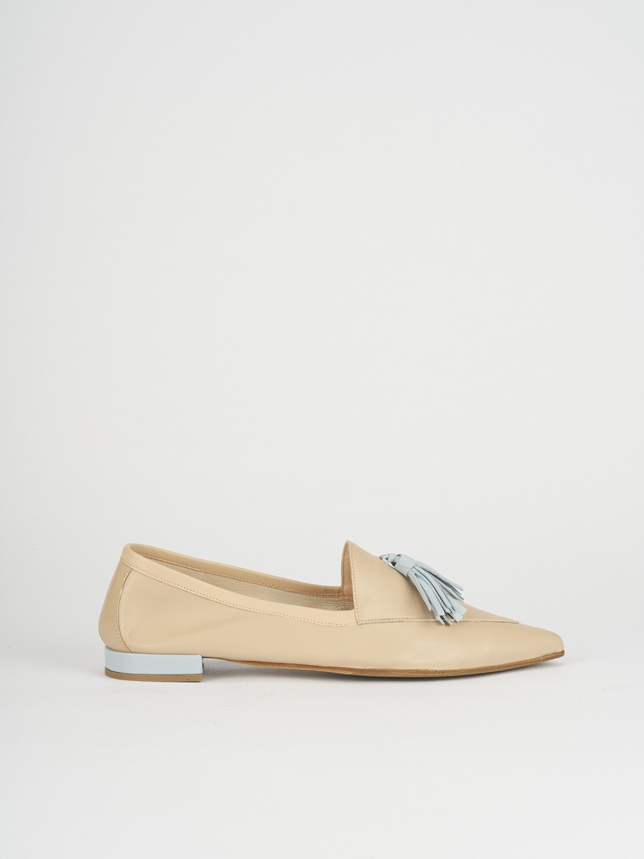 Mocassini tacco 1cm pelle beige