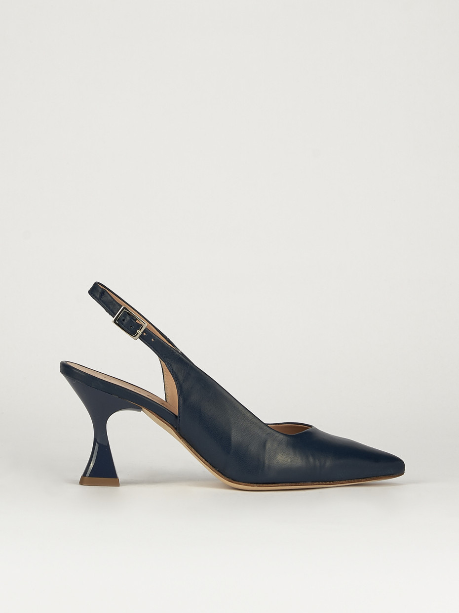 Décolleté e slingback tacco 7cm pelle blu