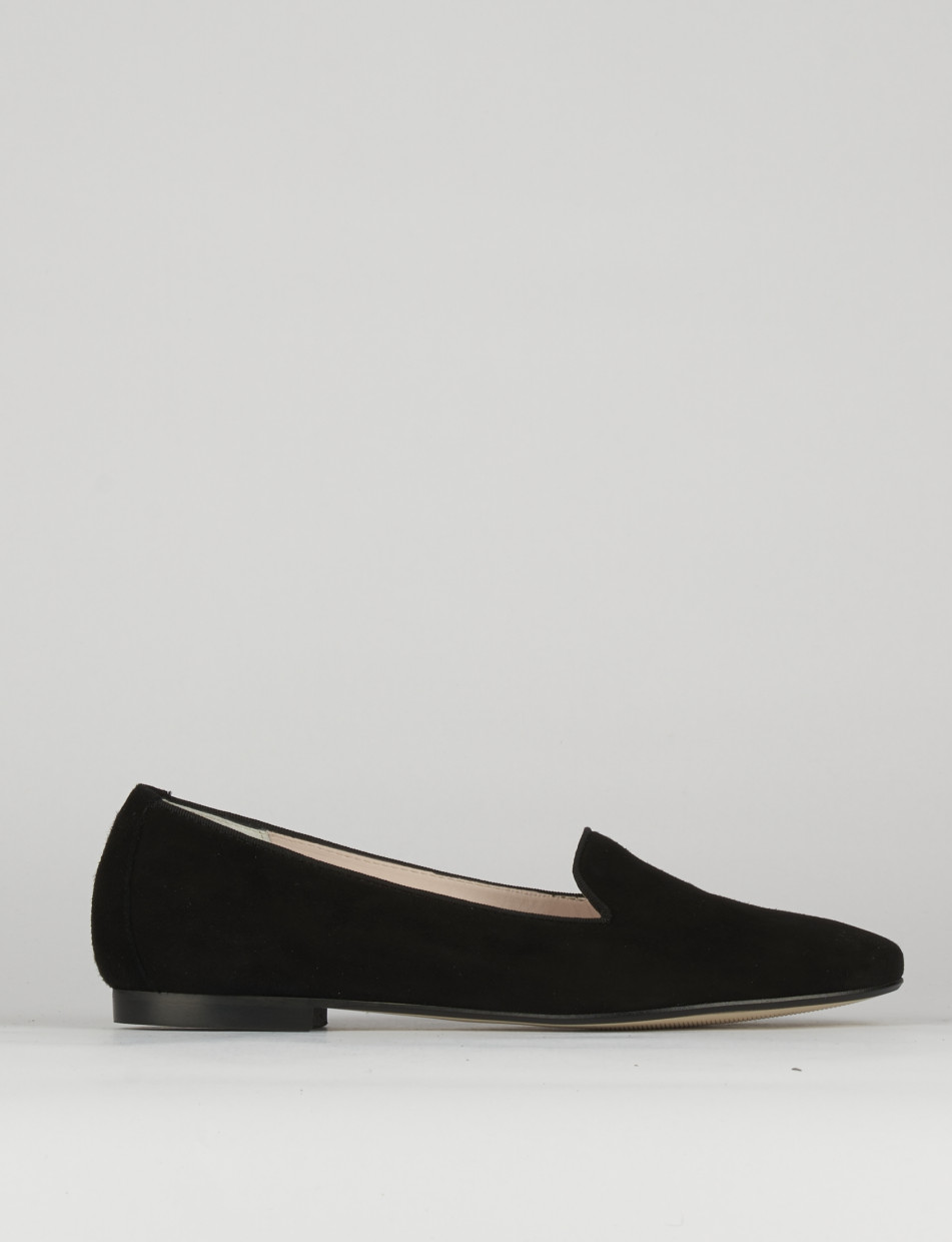 Flat shoes heel 1 cm black chamois