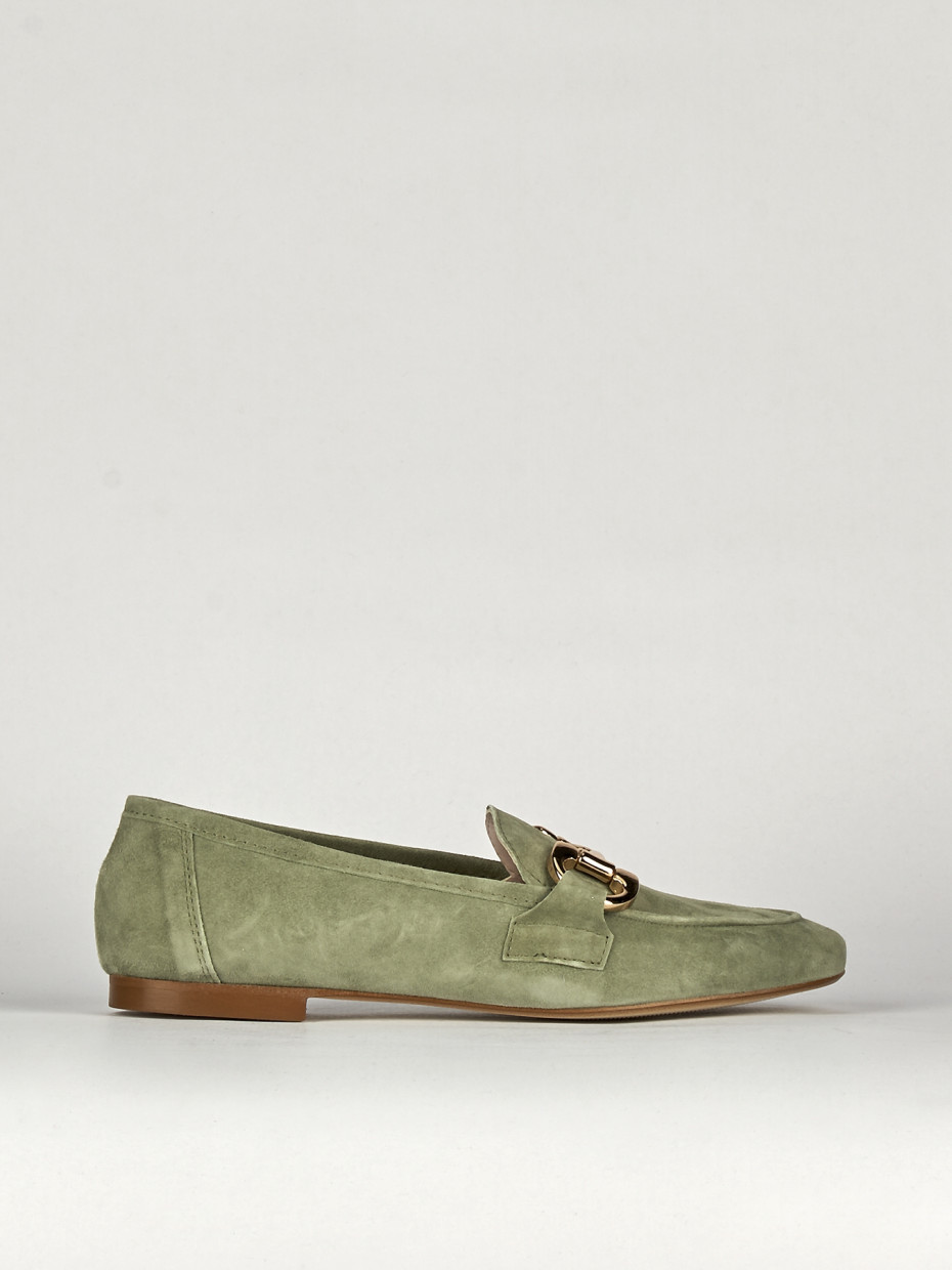 Loafers heel 1 cm green chamois