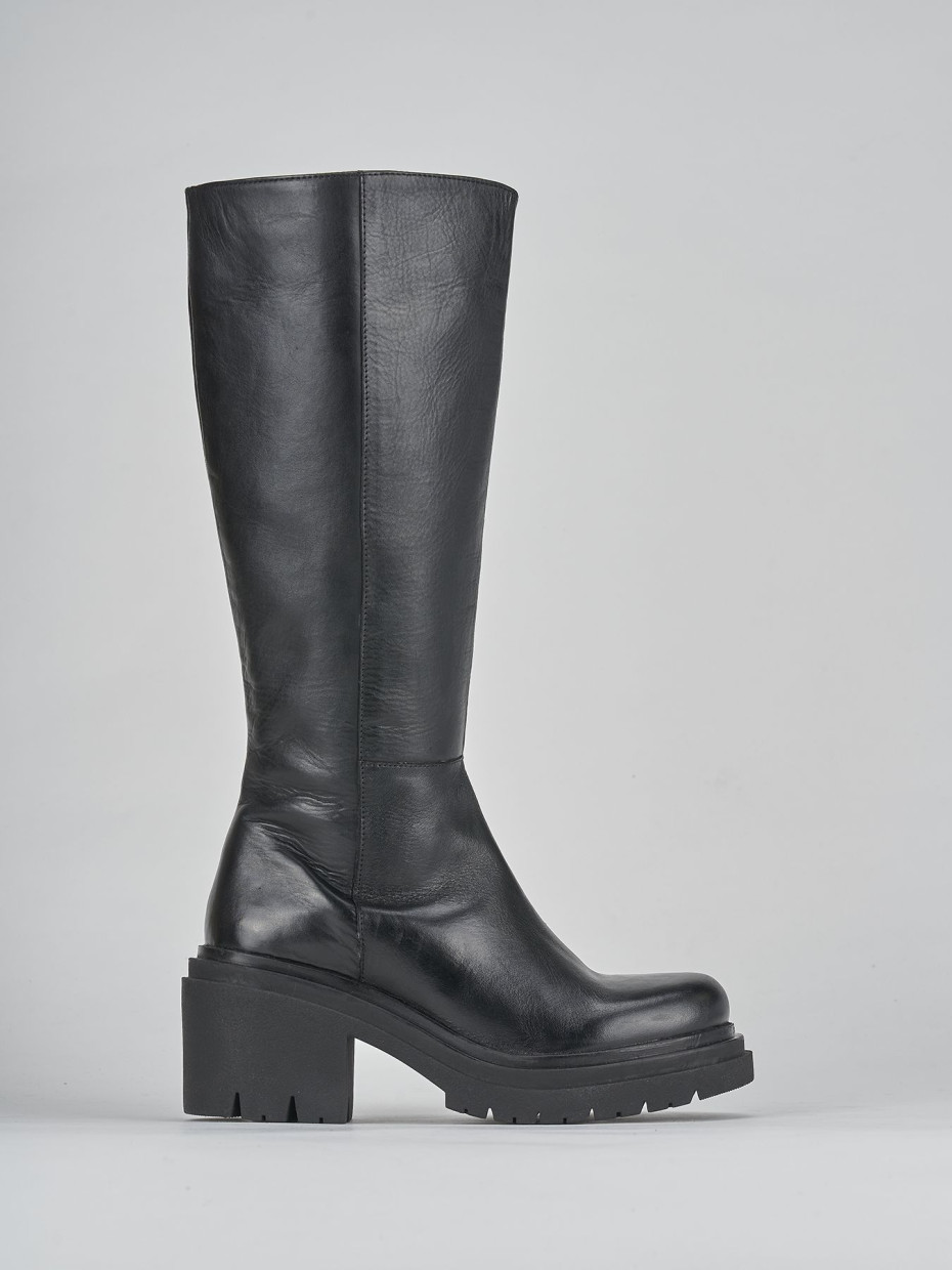 High heel boots heel 5 cm black leather