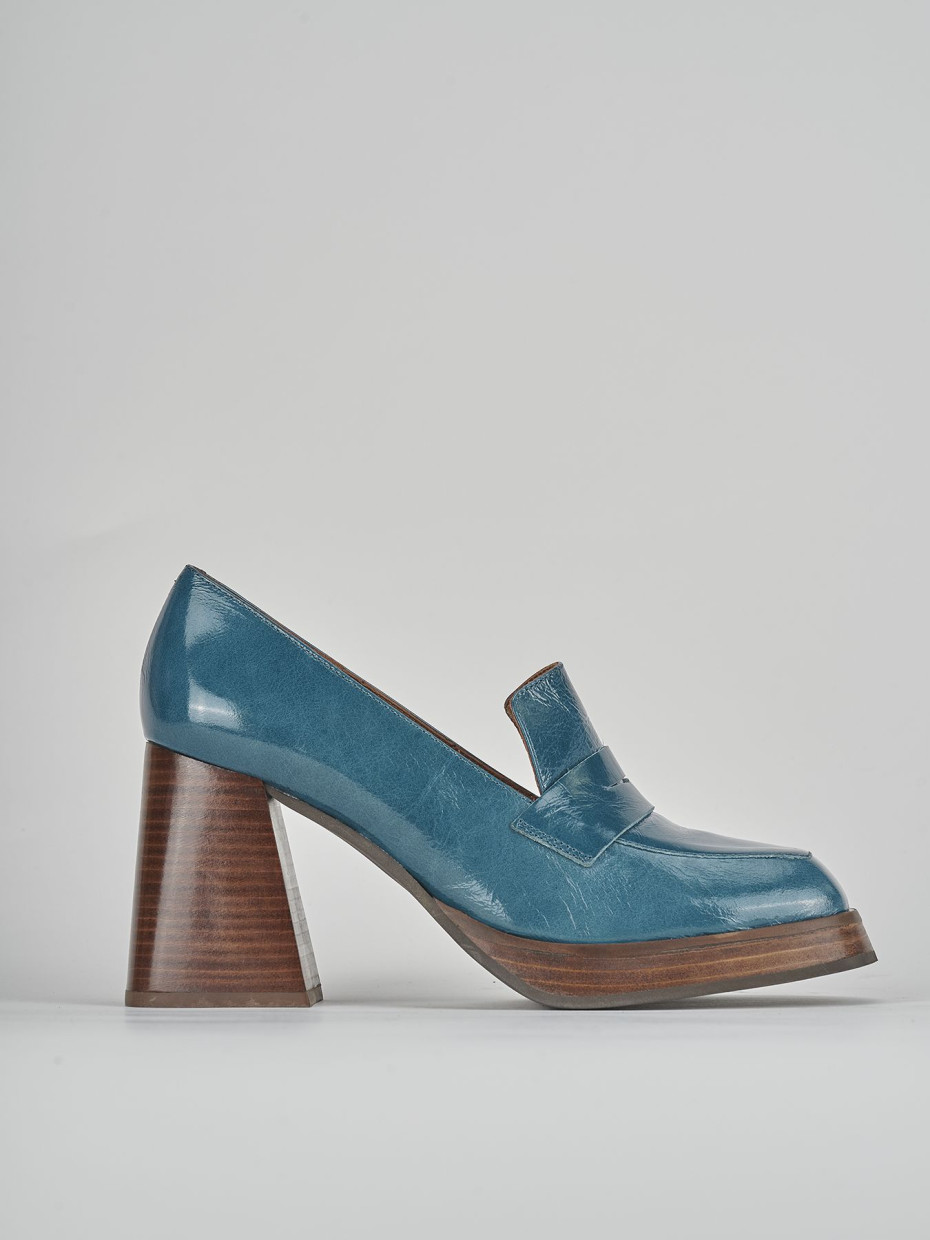 Loafers heel 9 cm blu leather