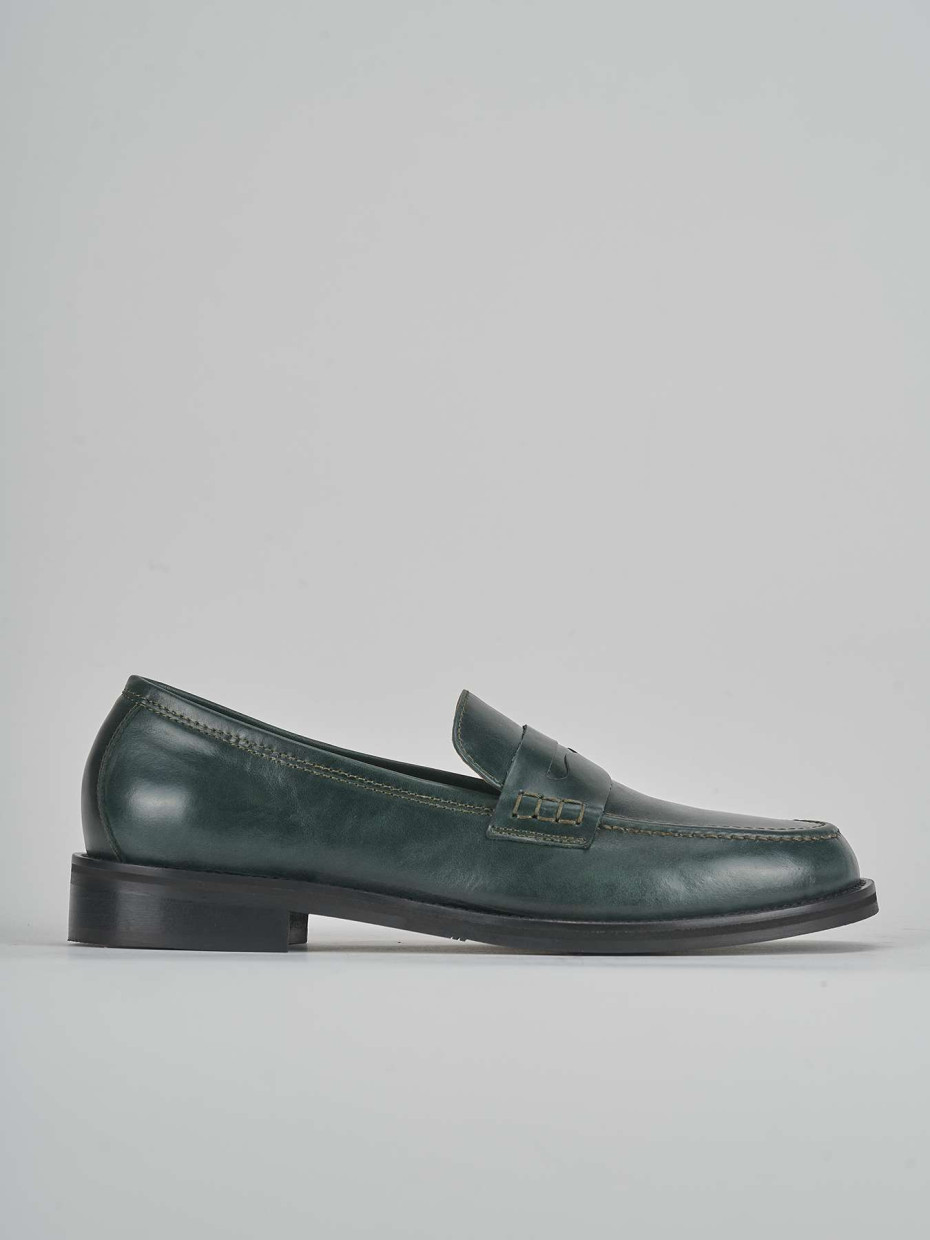 Loafers heel 1 cm green leather