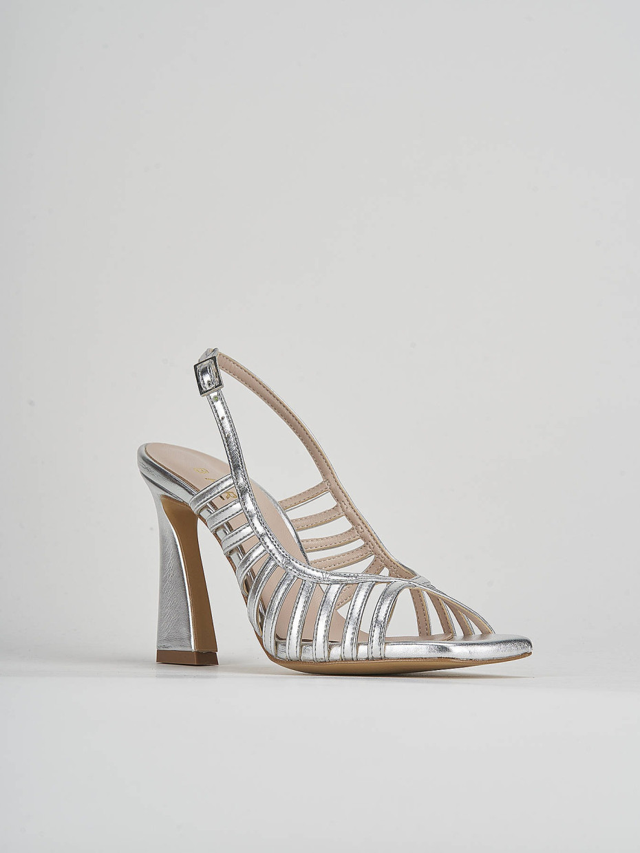 High heel sandals heel 9 cm silver laminated