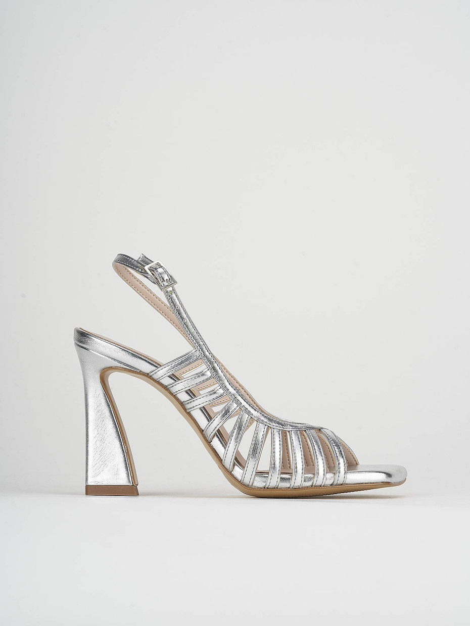 High heel sandals heel 9 cm silver laminated