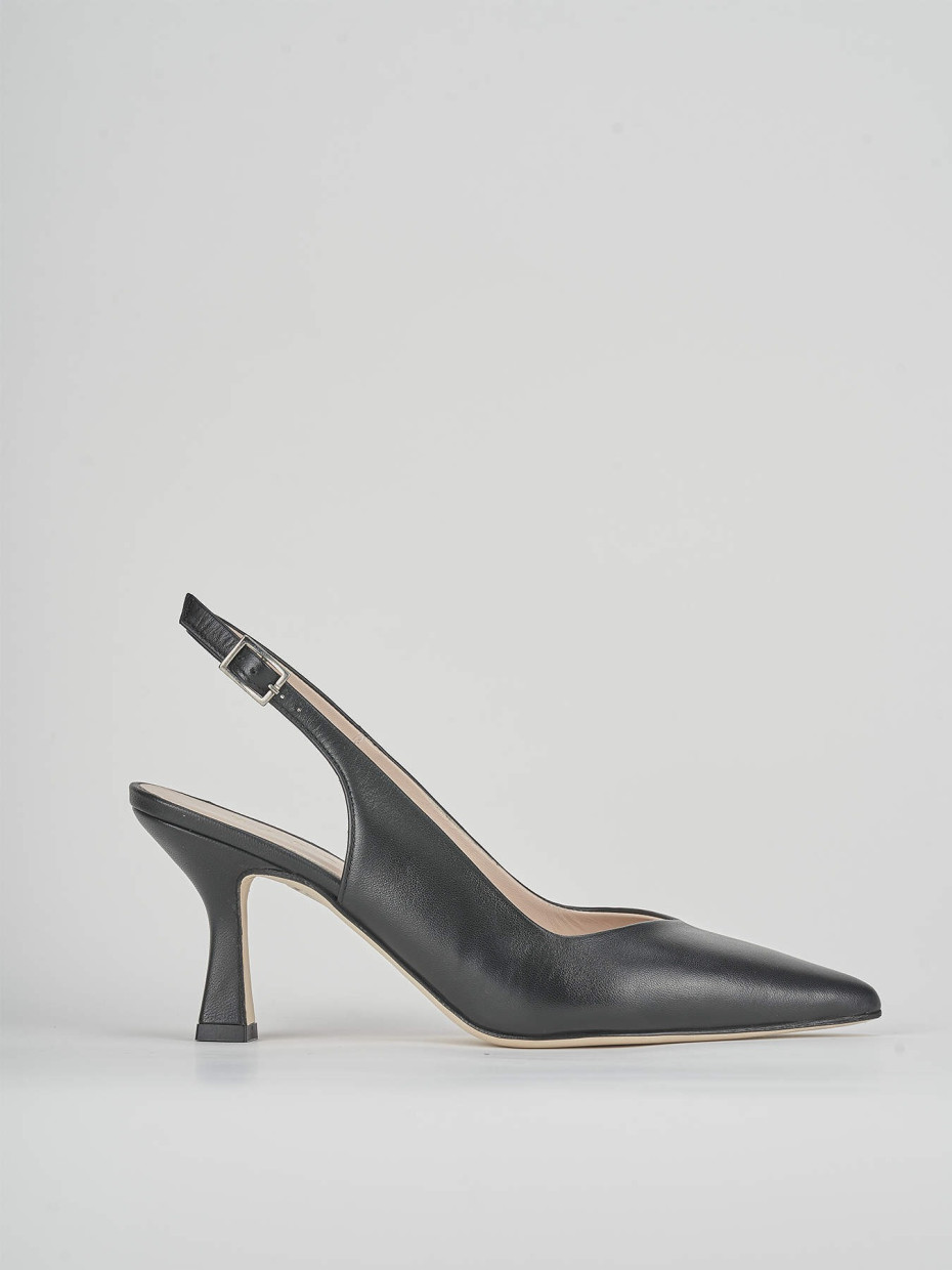 Slingback tacco 7 cm nero pelle