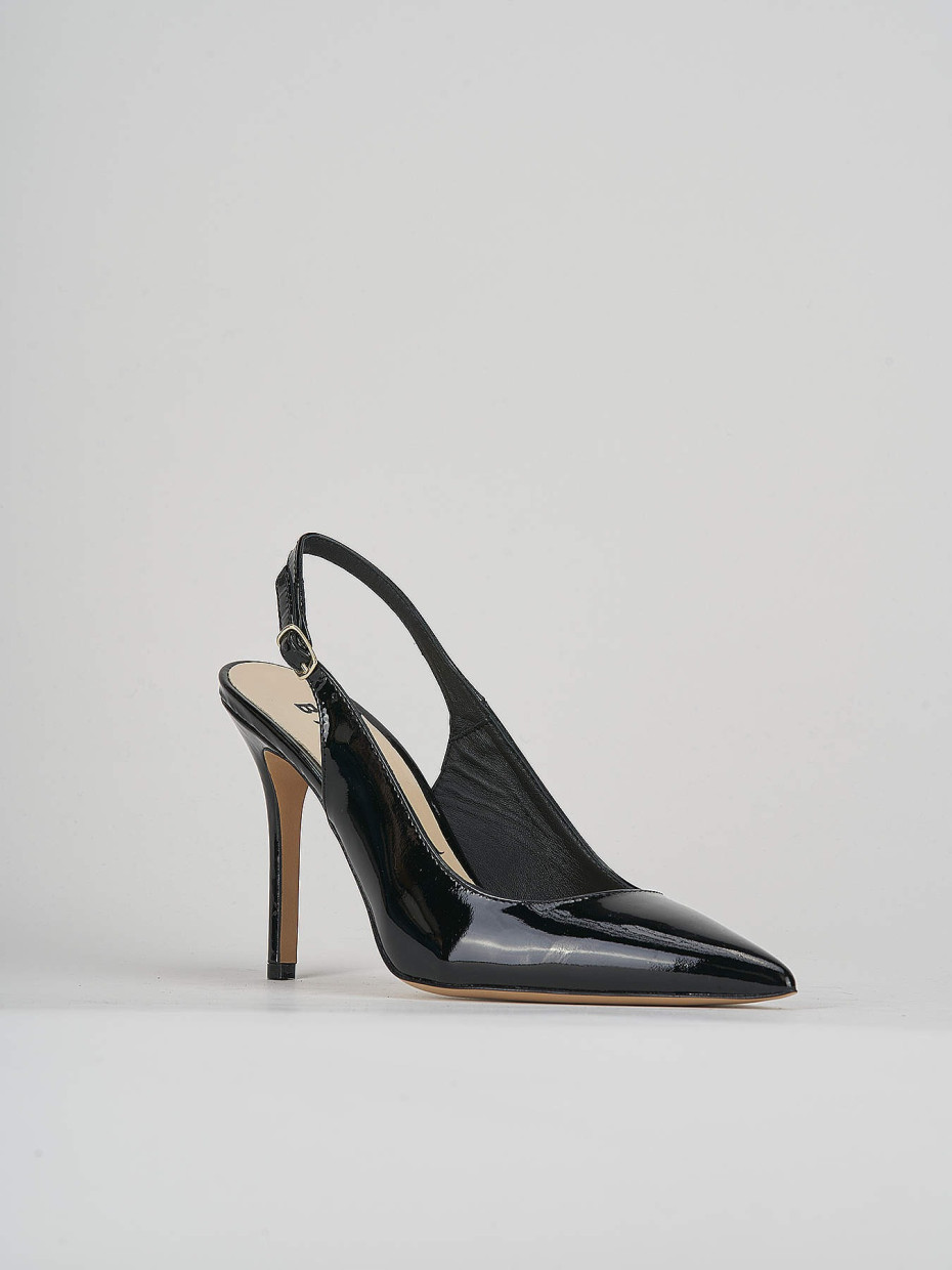 Slingback decoltè tacco 7 cm nero vernice