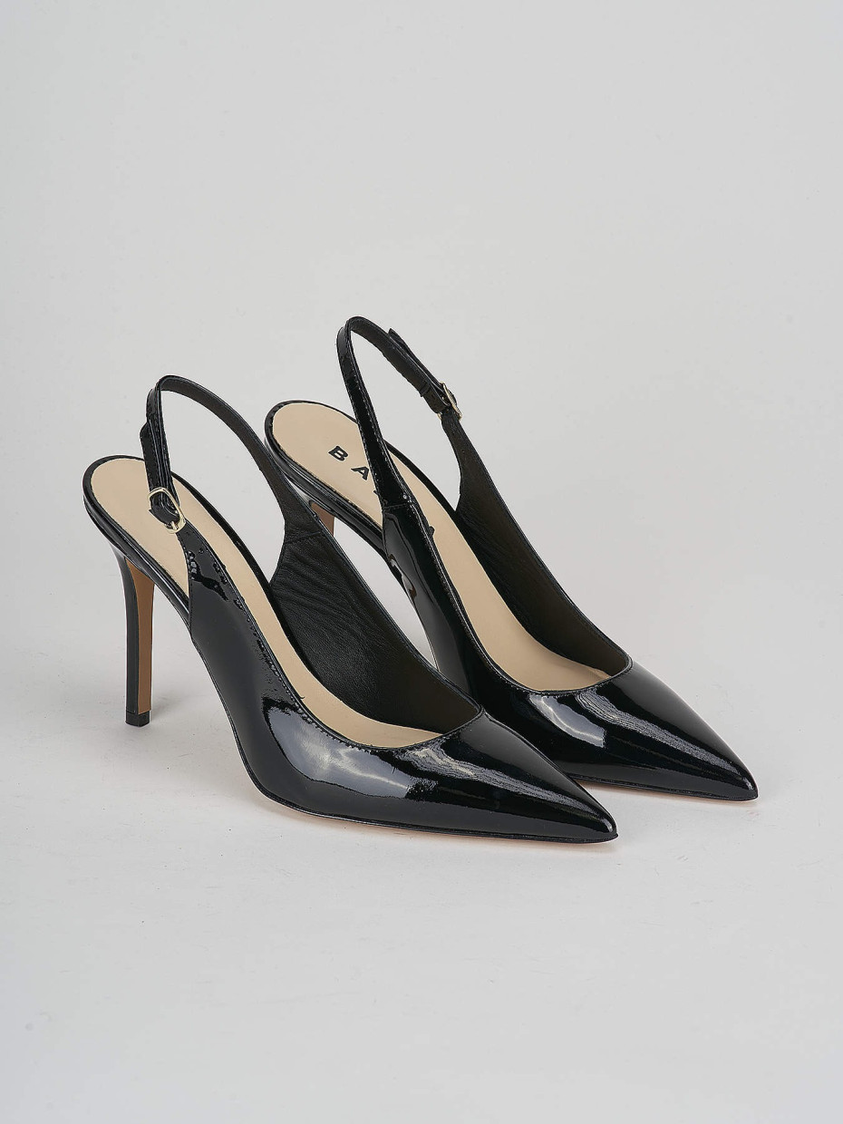 Slingback decoltè tacco 7 cm nero vernice