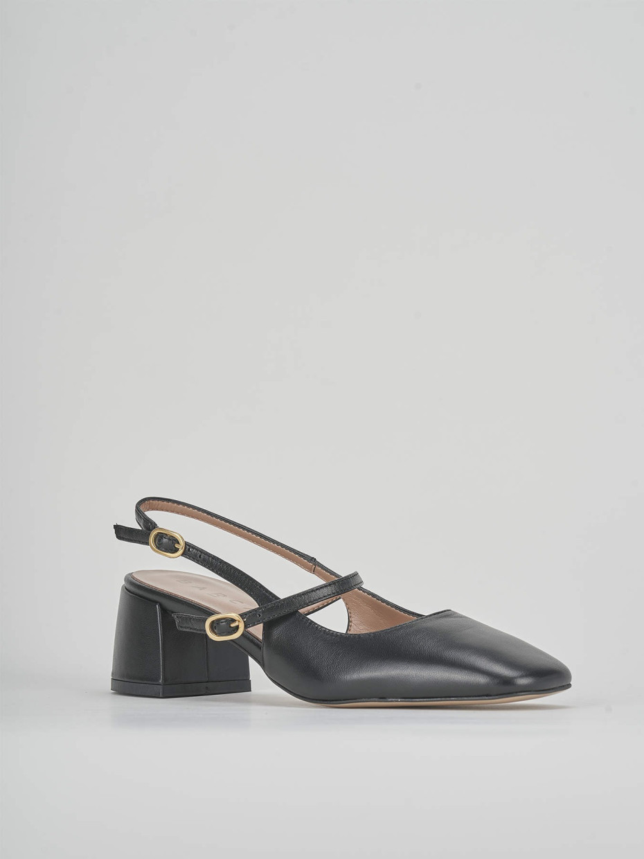 Slingback tacco 5 cm nero pelle