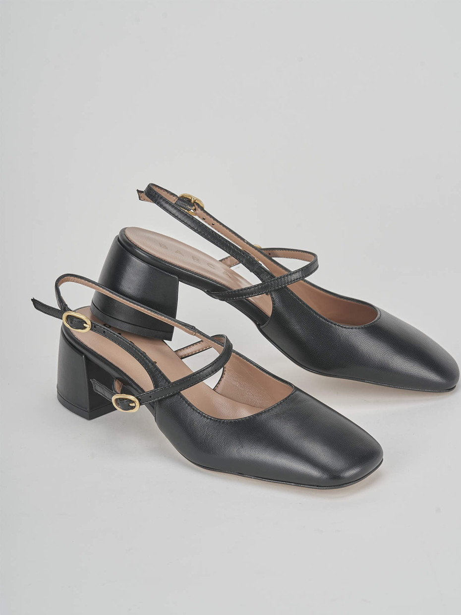 Slingback tacco 5 cm nero pelle