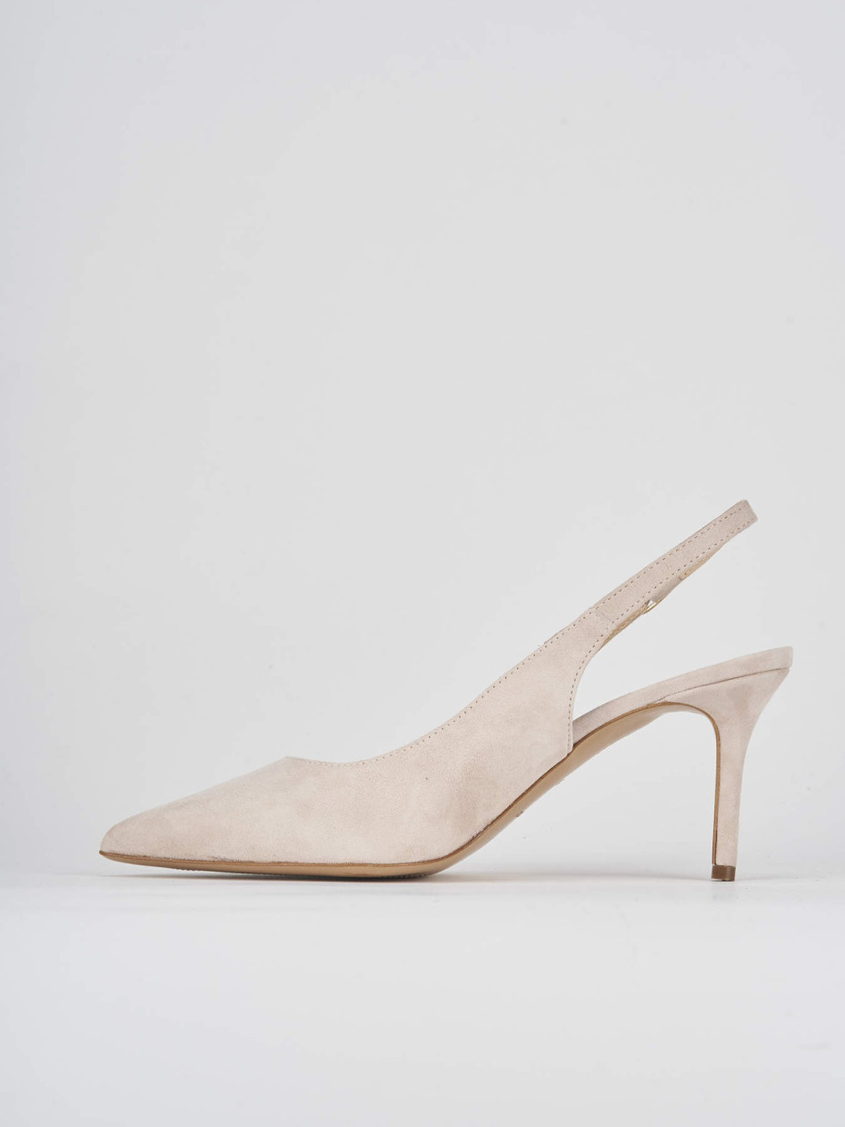 Slingback decoltè tacco 7 cm beige camoscio