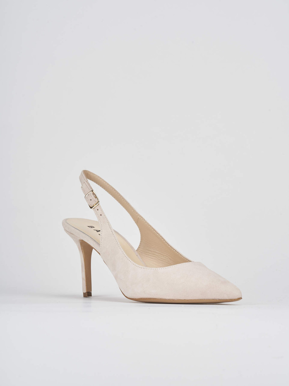 Slingback decoltè tacco 7 cm beige camoscio