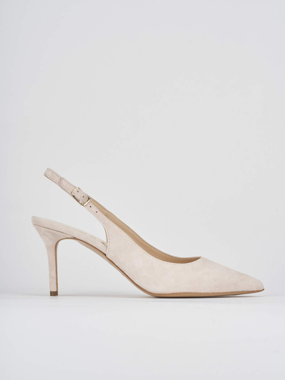 Slingback decoltè tacco 7 cm beige camoscio