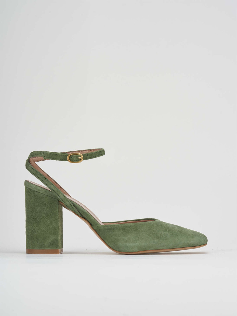 Slingback tacco 8 cm verde camoscio