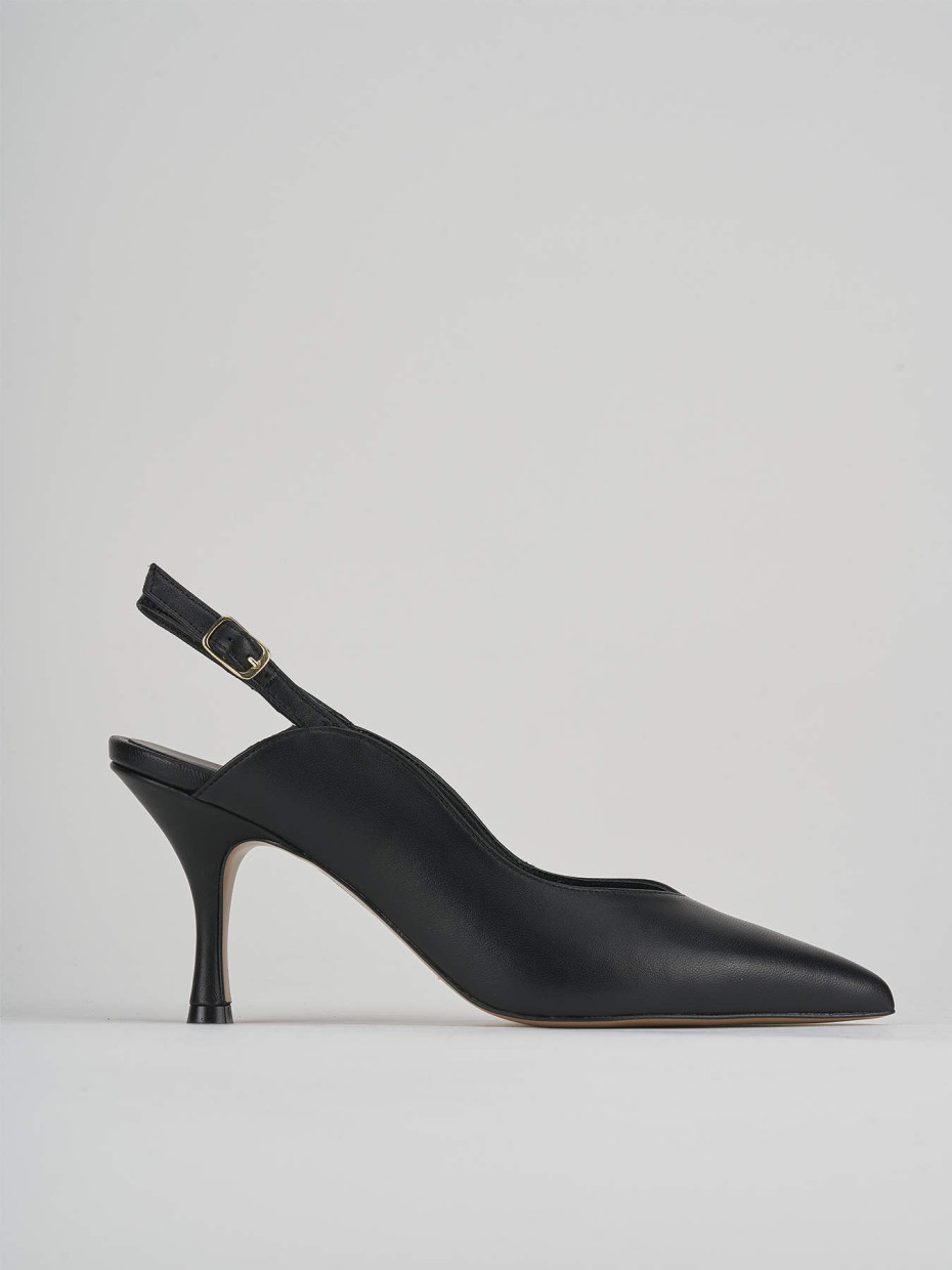 Slingback decoltè tacco 7 cm nero pelle