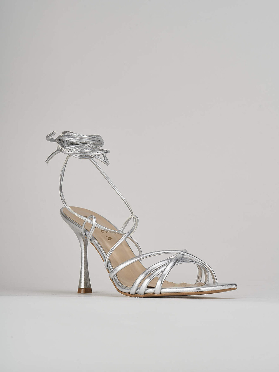 High heel sandals heel 9 cm silver leather