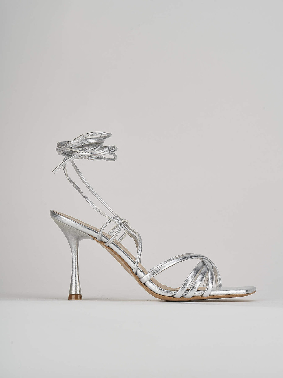 High heel sandals heel 9 cm silver leather