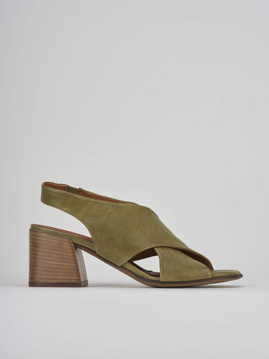 High heel sandals heel 5 cm green leather