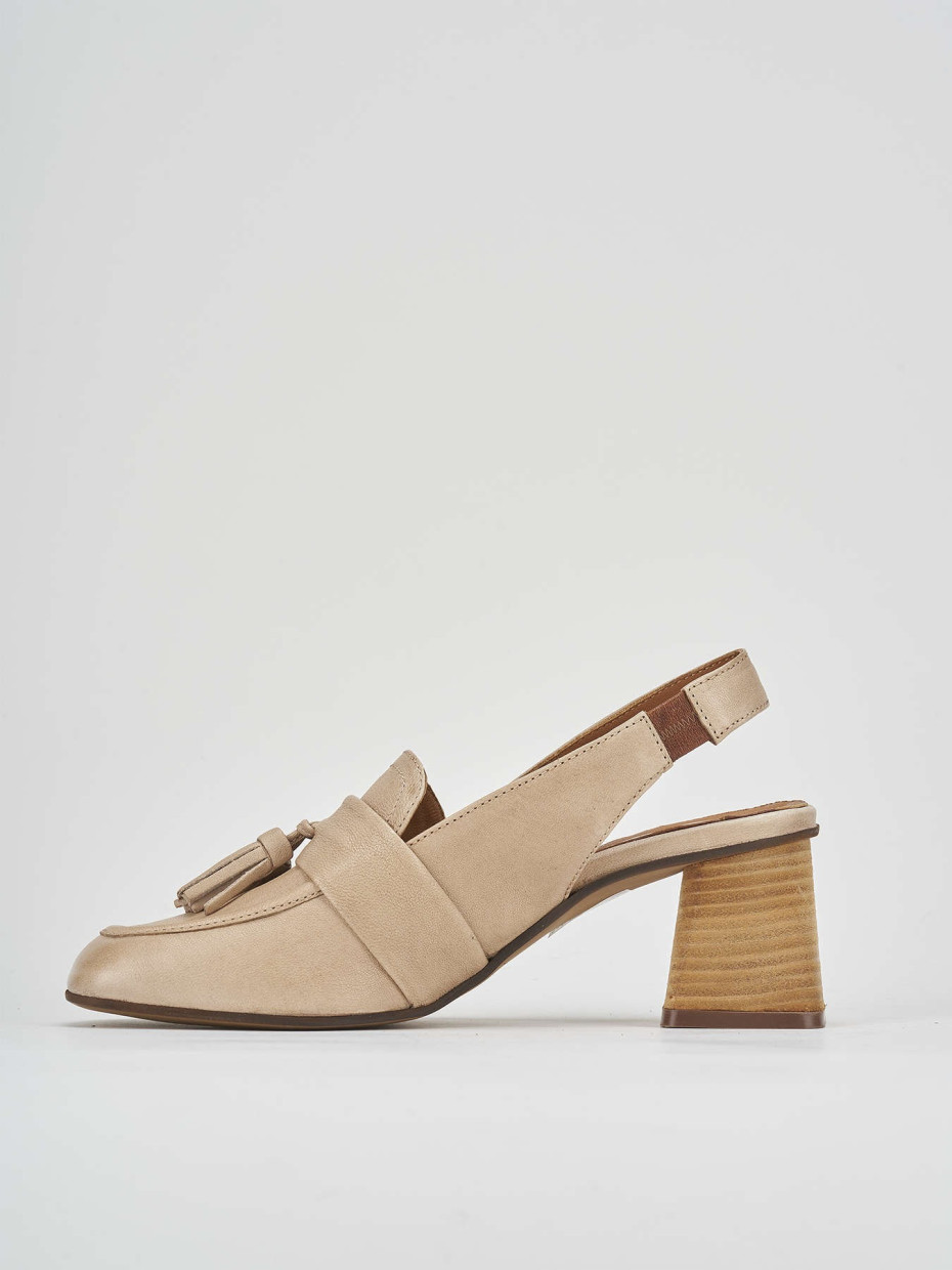 Décolleté e slingback tacco 6cm pelle beige