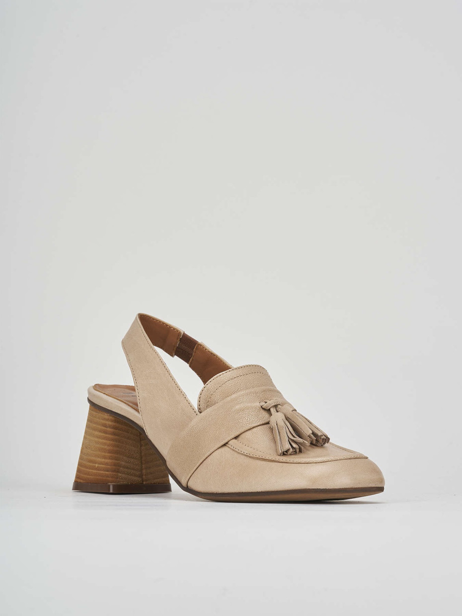 Décolleté e slingback tacco 6cm pelle beige