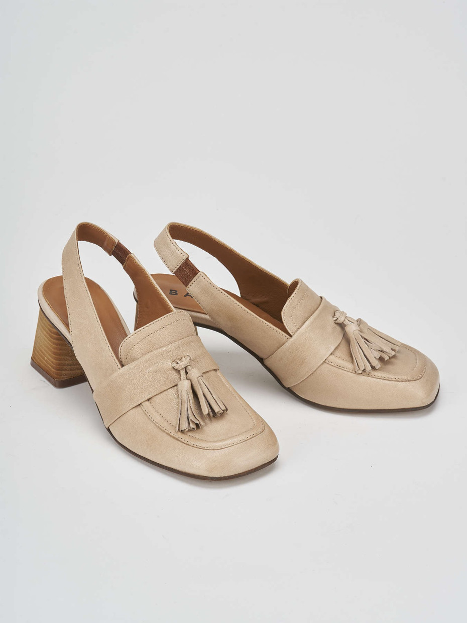 Décolleté e slingback tacco 6cm pelle beige