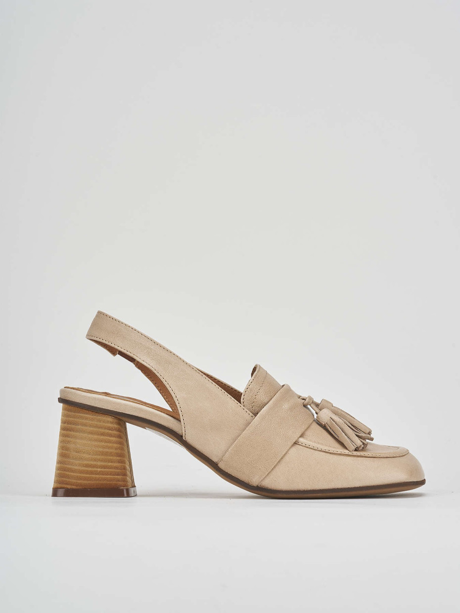 Décolleté e slingback tacco 6cm pelle beige