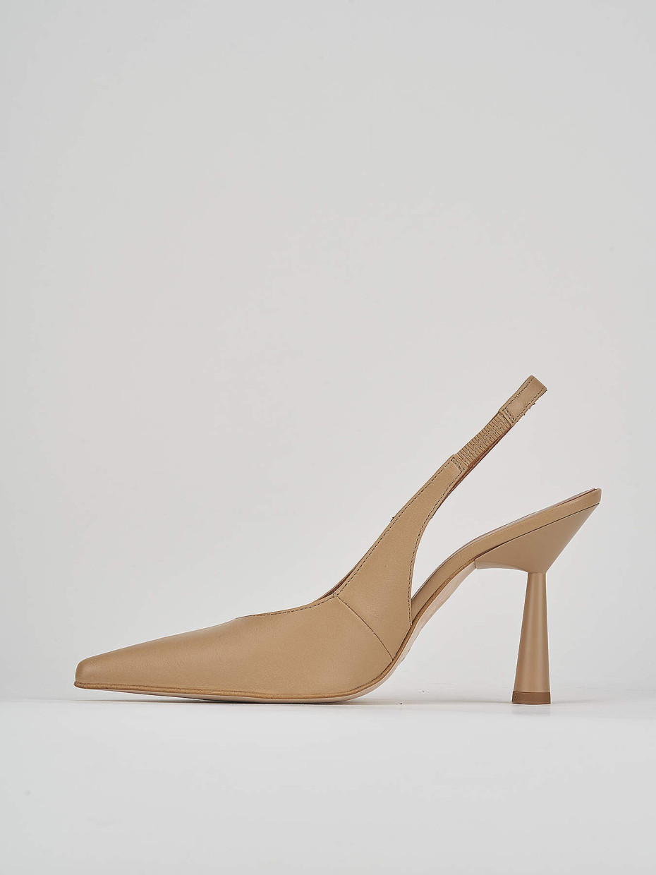 Décolleté e slingback tacco 9cm pelle marrone