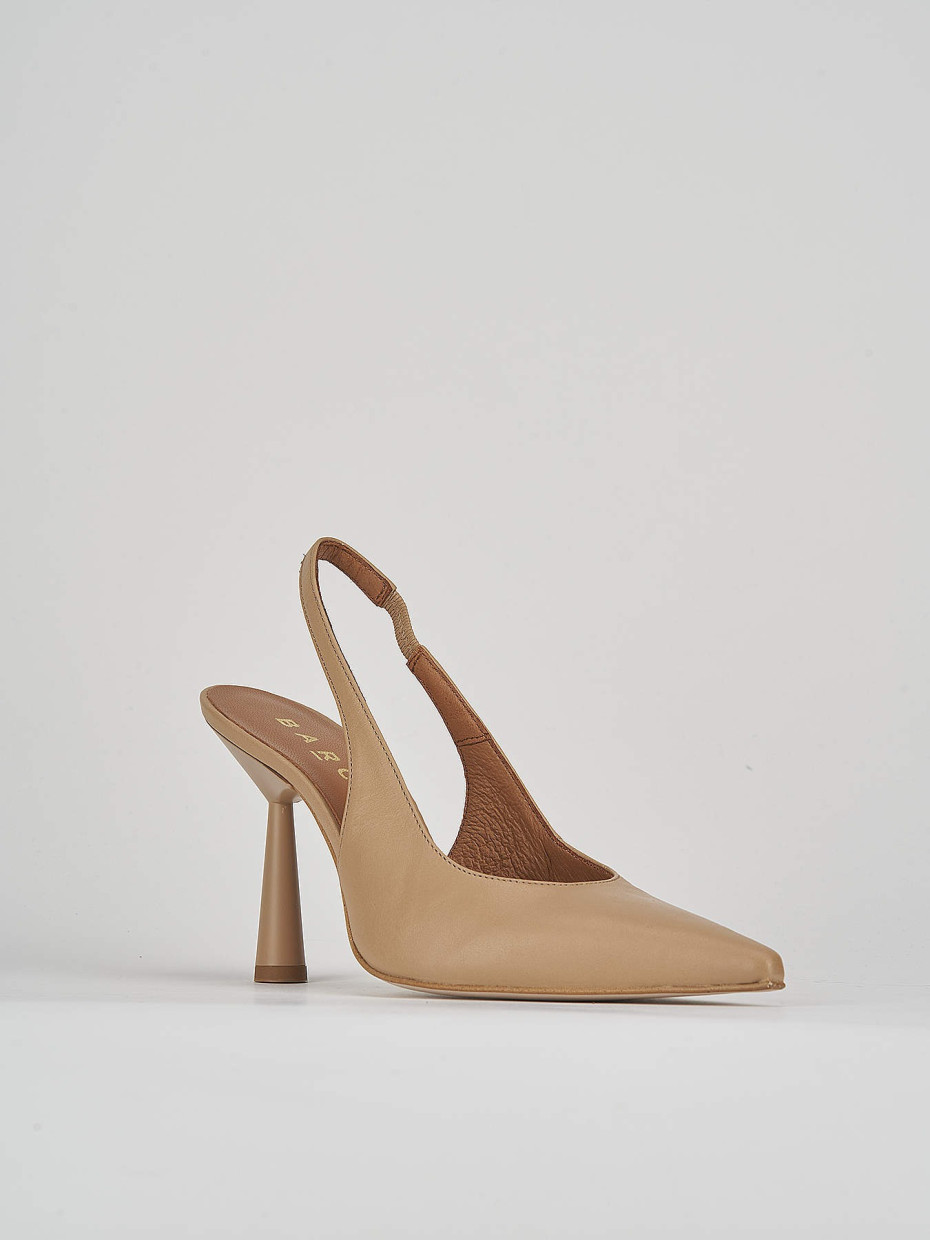 Décolleté e slingback tacco 9cm pelle marrone