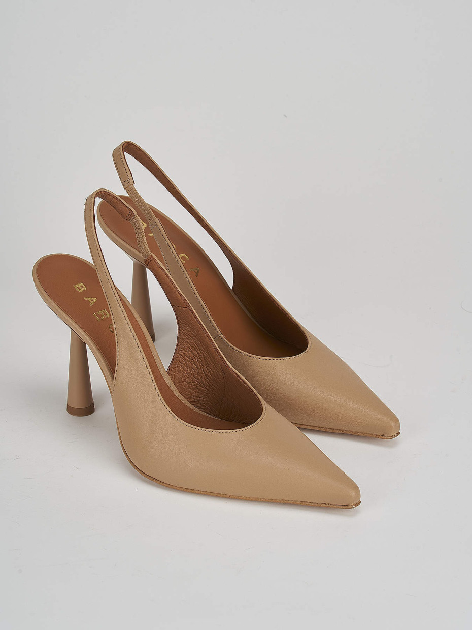 Décolleté e slingback tacco 9cm pelle marrone