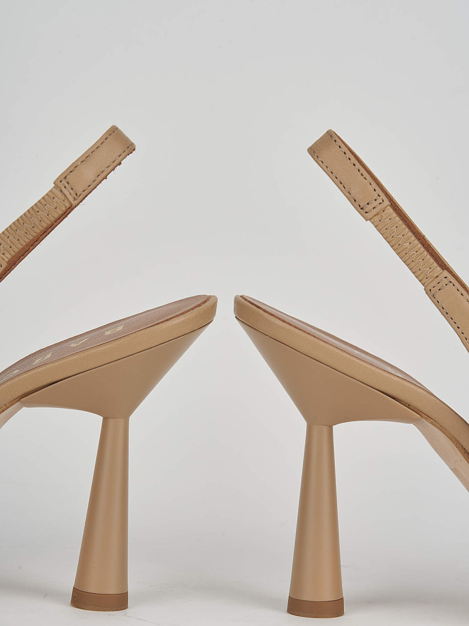 Décolleté e slingback tacco 9cm pelle marrone