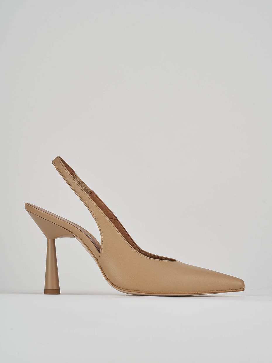 Décolleté e slingback tacco 9cm pelle marrone