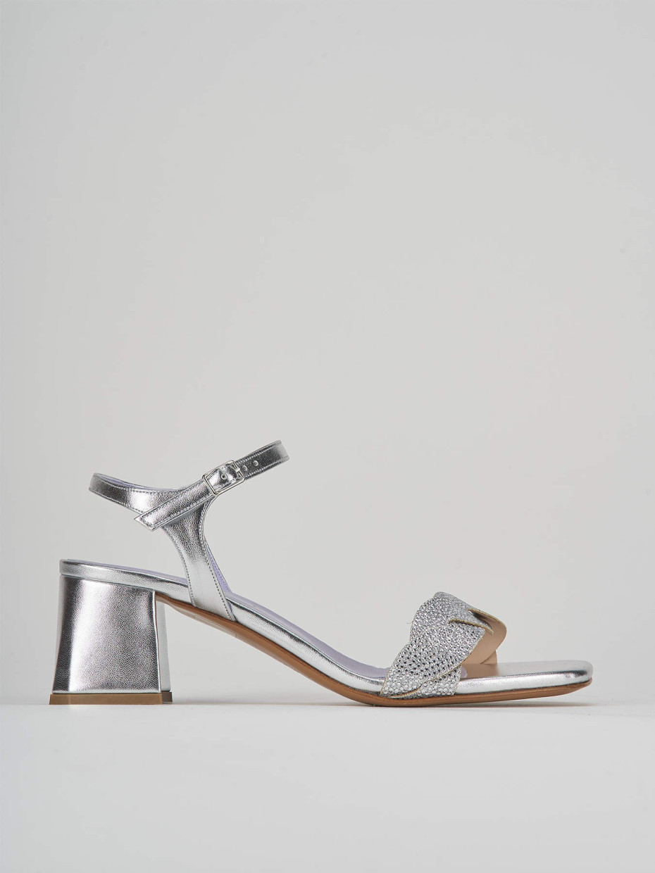 High heel sandals heel 5 cm silver leather