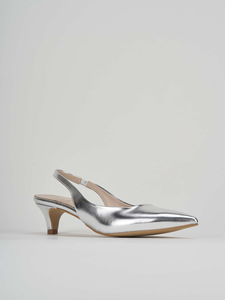 Décolleté e slingback tacco 3cm laminato argento