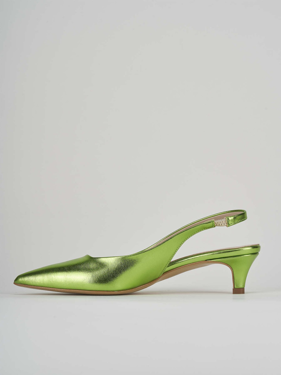 Décolleté e slingback tacco 3cm laminato verde