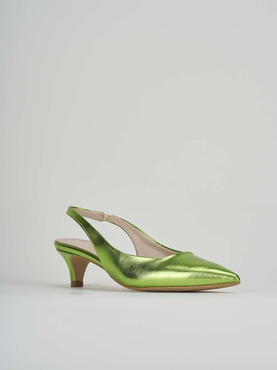 Décolleté e slingback tacco 3cm laminato verde