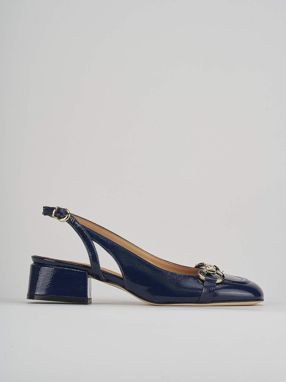 Slingback decoltè tacco 4 cm blu vernice