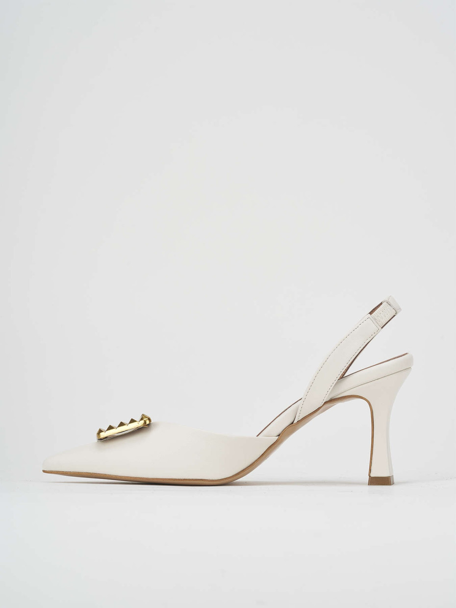 Décolleté e slingback tacco 7cm pelle bianco