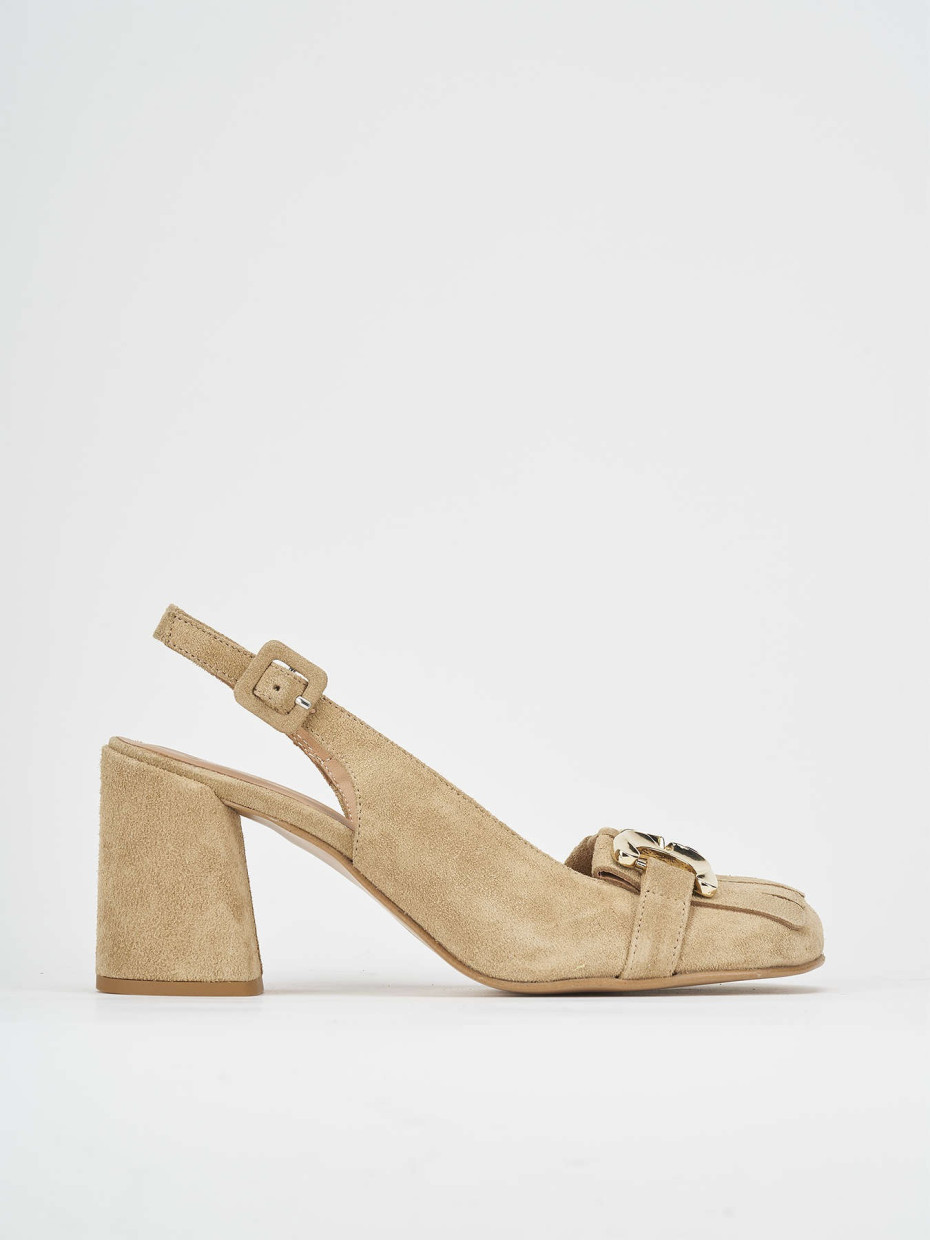 Décolleté e slingback tacco 7cm camoscio beige