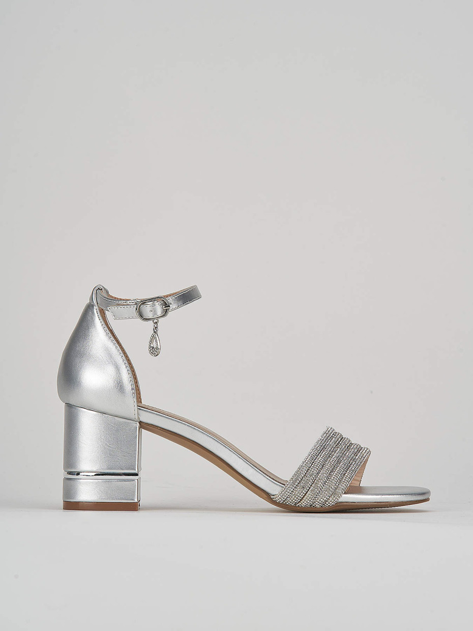 High heel sandals heel 6 cm silver leather