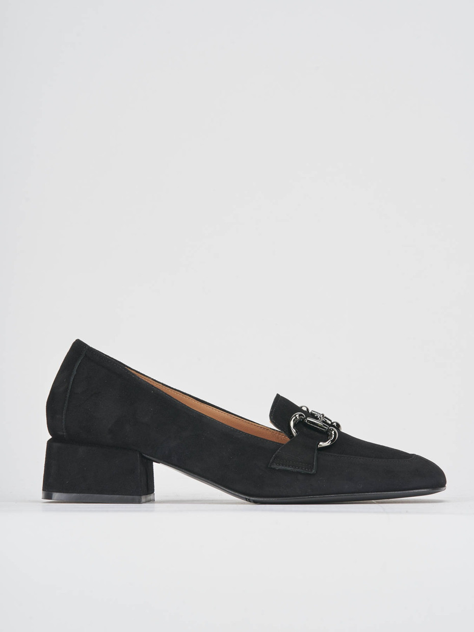 Loafers heel 3 cm black suede