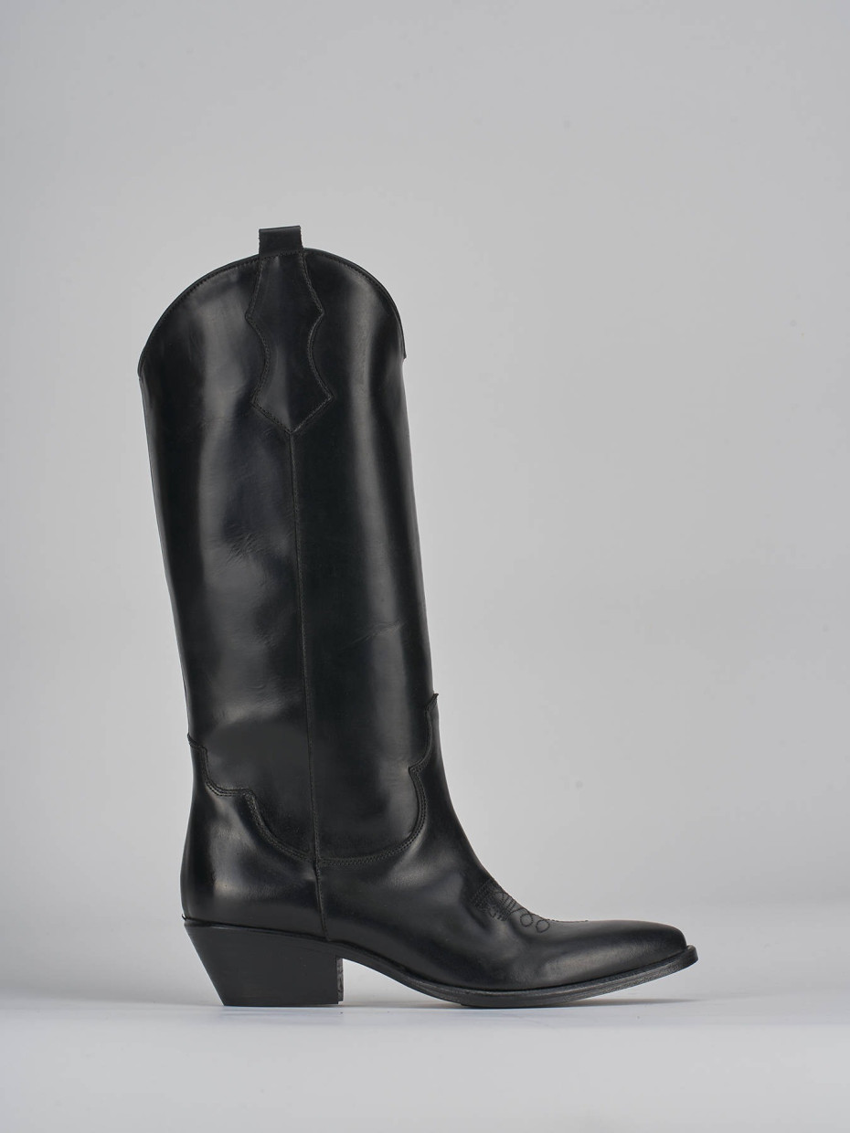 High heel boots heel 5 cm black leather