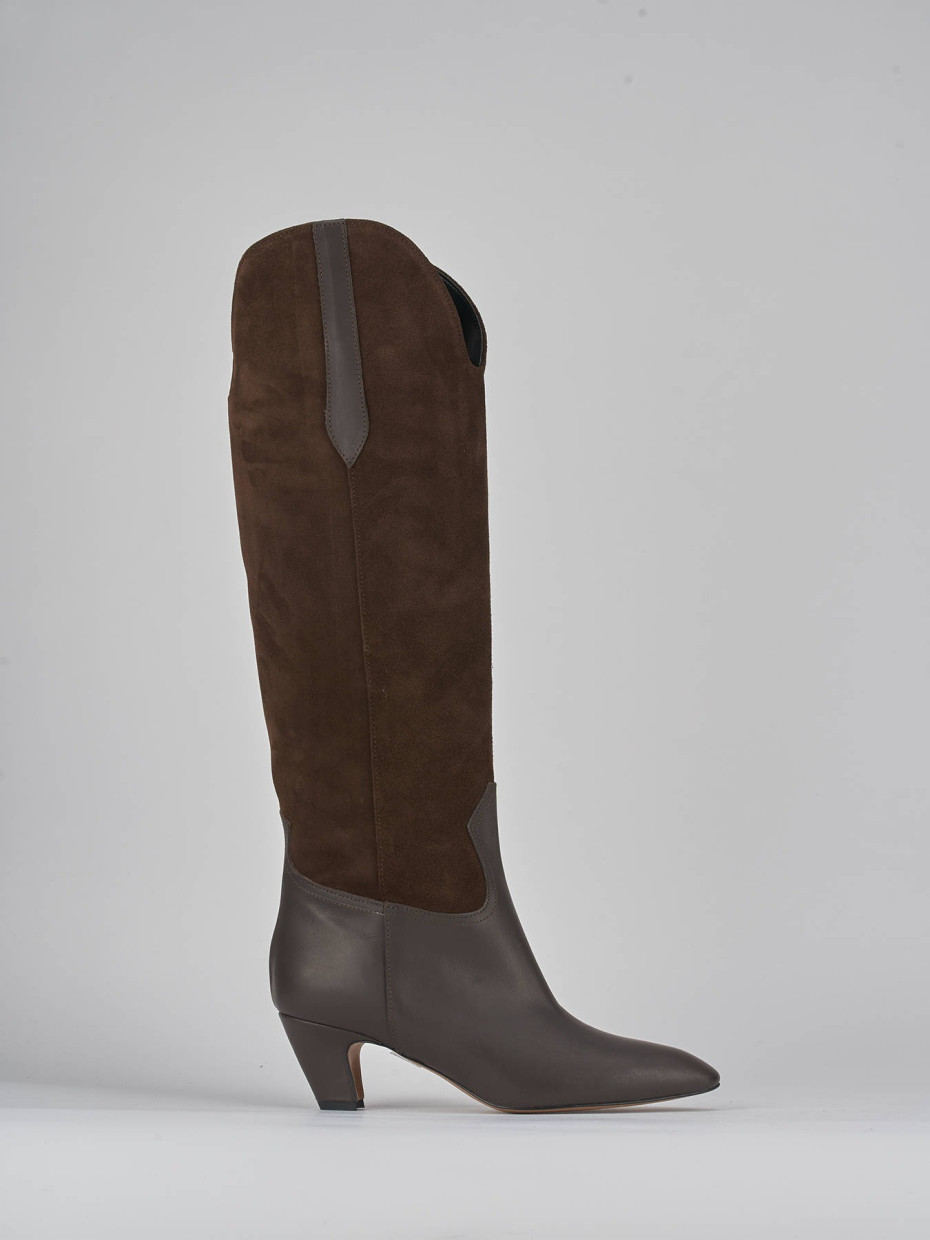 High heel boots heel 5 cm dark brown leather